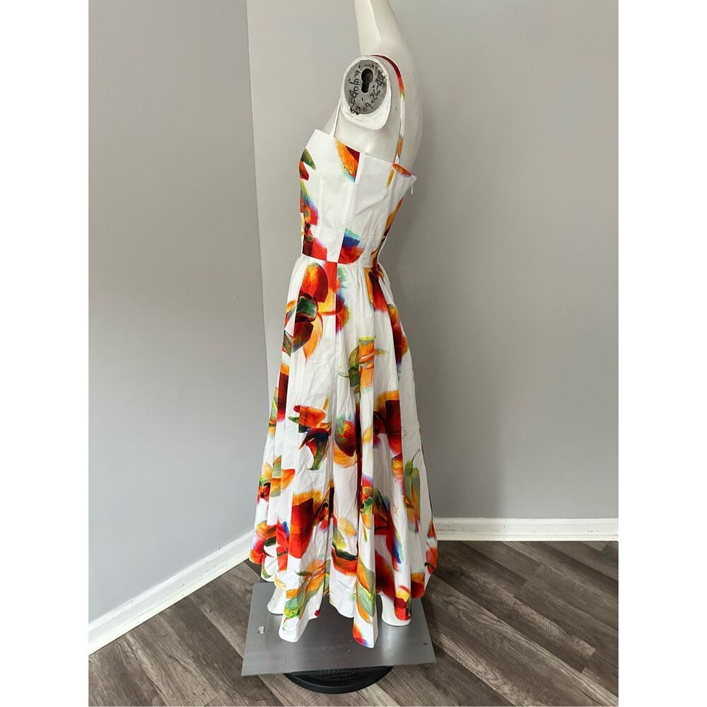 NWT Alexander McQueen Orchid Print A-Line Midi Dress Tropical White Red Size 2 $ - Picture 6 of 12